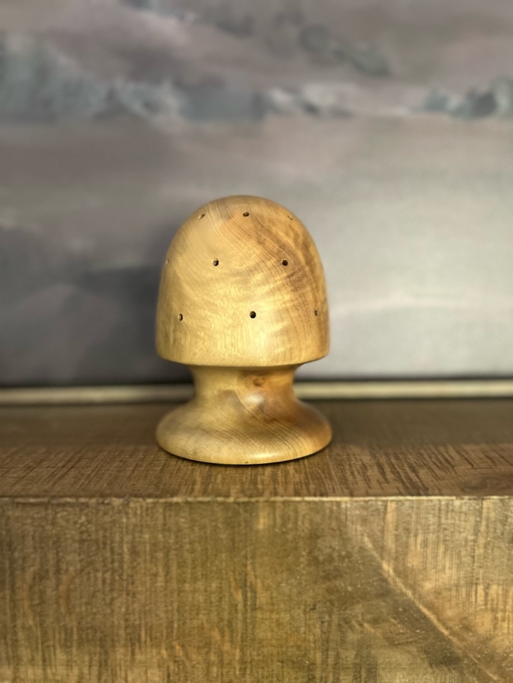 Vintage Gay's Myrtlewood Mushroom Toothpick Holder w/ Original Gold Label, Philo